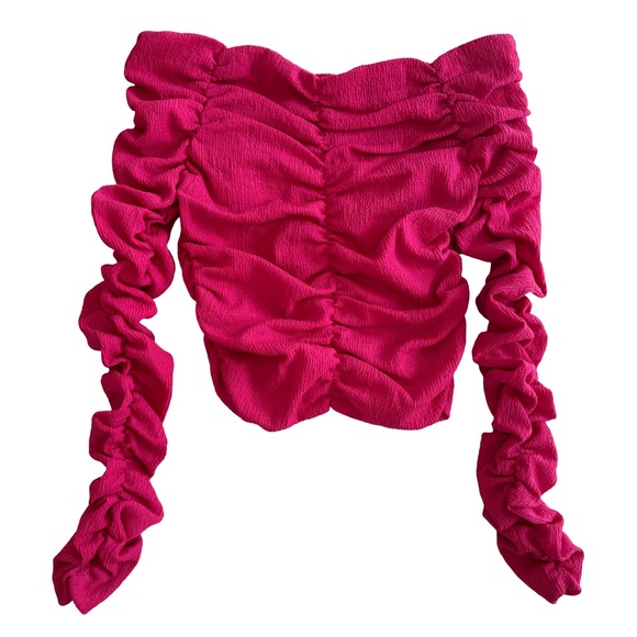 Line & Dot - Kai Off Shoulder Top  pink, long sleeves,  crop, size M - Picture 7 of 12